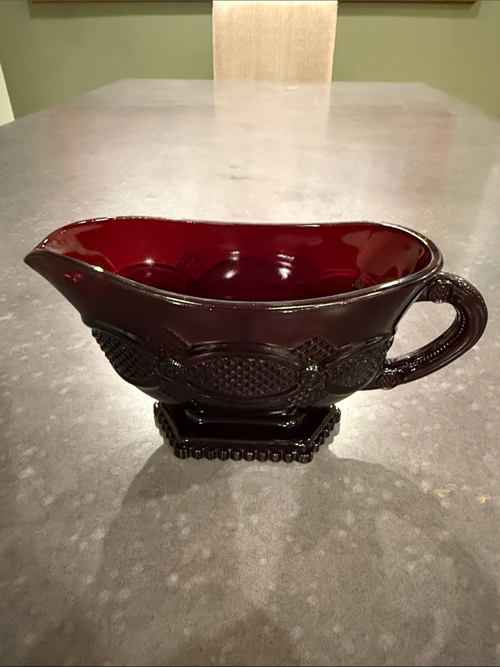 Avon Cape Cod Vintage Elegant Deep Ruby Glass Gravy Boat - Classic Serveware